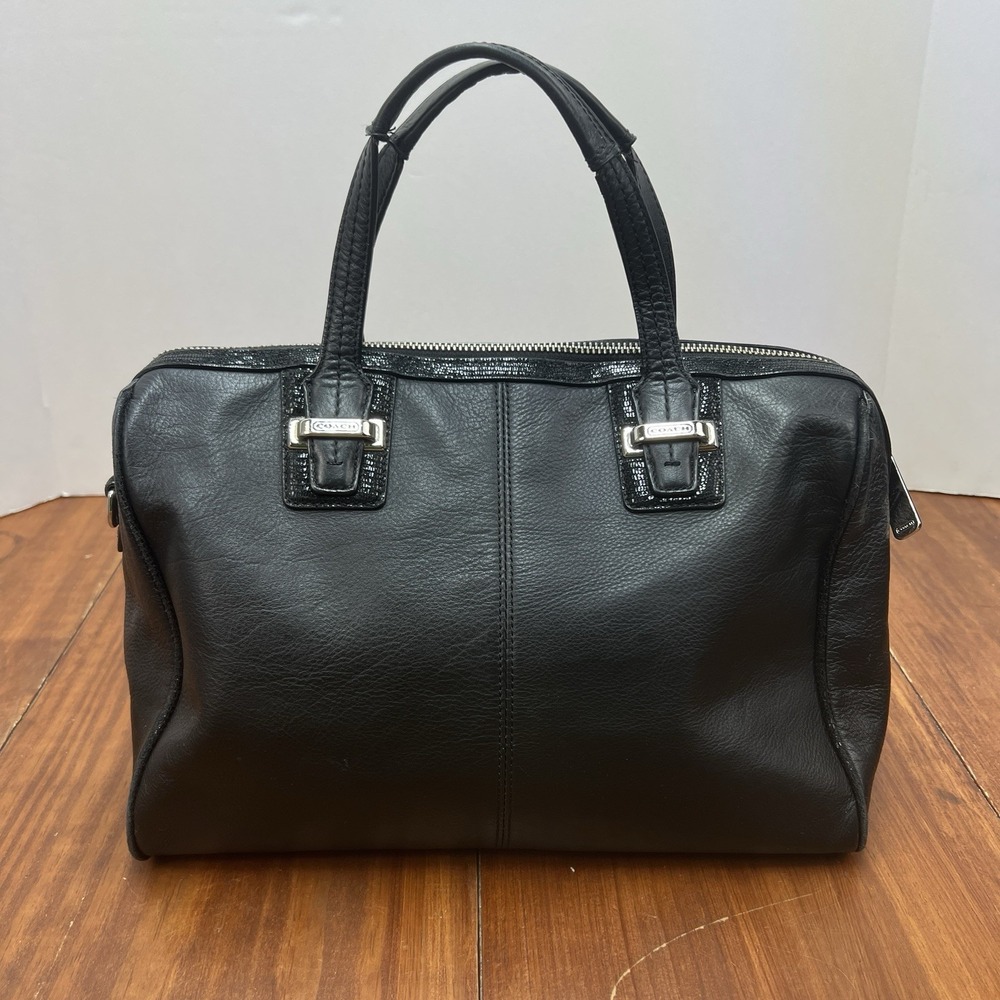 Coach F25796 Black Leather Satchel Handbag Silver Hardware Zip Top Purse - Picture 1 of 16